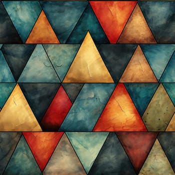 Colorful triangle wallpaper with blue, orange, and red hues (tiled)
