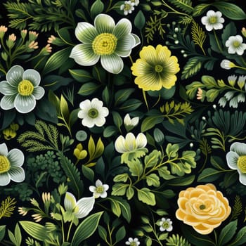 Meticulously detailed floral wallpaper on a dark background (tiled)