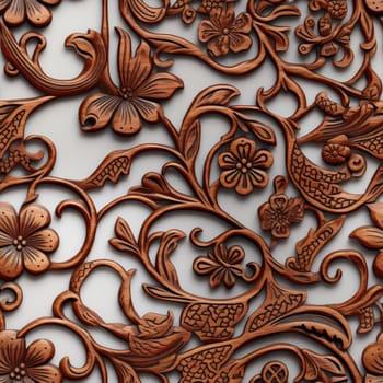 Chinese carved wood block wallpaper with intricate floral patterns (tiled)