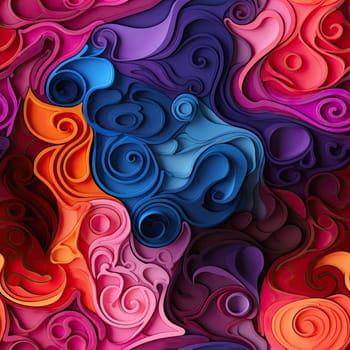 Colorful paper art with swirling contours and emotive faces (tiled)