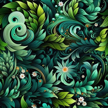 Abstract green floral pattern with swirls and leaves (tiled)