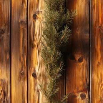 Christmas tree branch on raw wooden wall with narrative paneling (tiled)