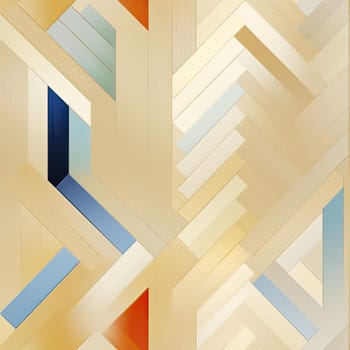 Colorful geometric wallpaper with light gold and blue lines on wood (tiled)