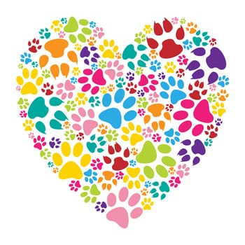 Illustration of heart paw print on a white background.