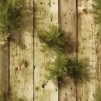 Green plants on a wooden fence with fine feather details (tiled)
