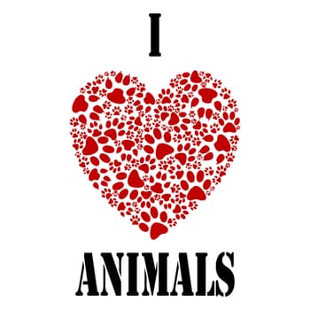 Illustration paw prints and heart as a symbol of love for animals.