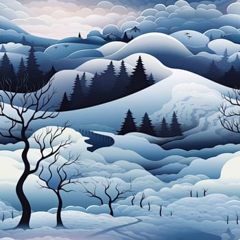 Winter landscape with mountains, clouds, forest, and frozen lake (tiled)