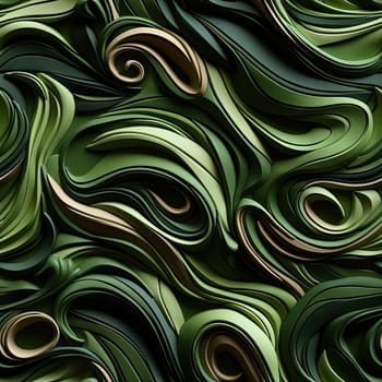 Green and brown wavy wallpaper with shiny and wavy textures in surreal organic shapes (tiled)