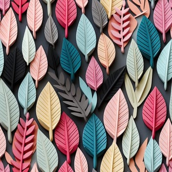Colorful paper leaves display with ceramic and woodcarving elements (tiled)