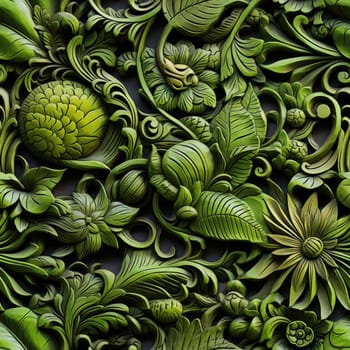 Intricate 3D image of leafy green flowers in a mysterious jungle (tiled)