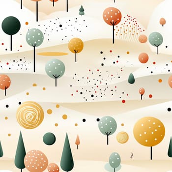 Geometric background with trees, cones, and dots in a soft, dreamy style (tiled)