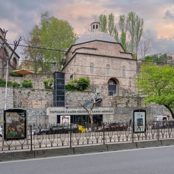 Istanbul, Turkey - May 5, 2023: Tophane-I Amire Culture and Art Center, located in Mimar Sinan Guzel Sanatlar Universitesi, Tophane neighbourhood, Beyoglu District