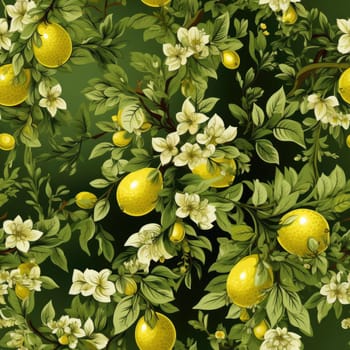 Exquisite lemon tree pattern with flowers and leaves (tiled)