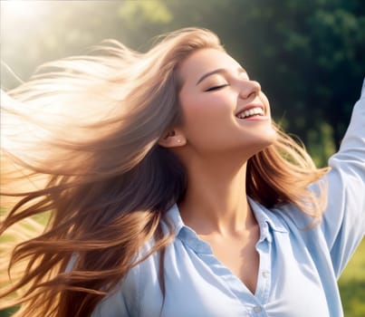 Young woman with closed eyes enjoying the sun and life.