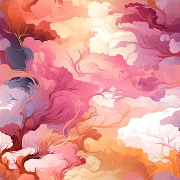 Abstract painting of pink and orange clouds and flowers (tiled)