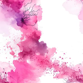 Pink watercolor background with floral plants in an explosion style (tiled)