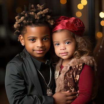 Children and woman in festive attire for a charming photoshoot