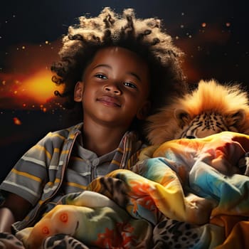 Child with lion blanket in dreamscape portraiture