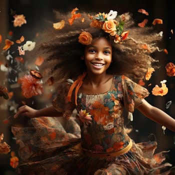 Vibrant and joyful photos of a girl in autumn dress with flowers