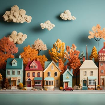 Exquisite autumn paper houses in a meticulously crafted urban landscape