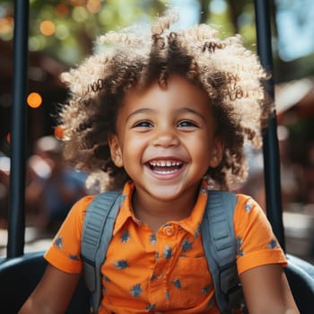 Smiling boy at amusement park in vibrant colorism