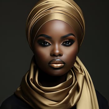 Stylish black woman wearing a gold turban