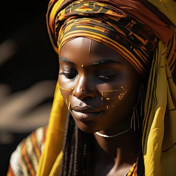 African woman with painted face and eye-catching details