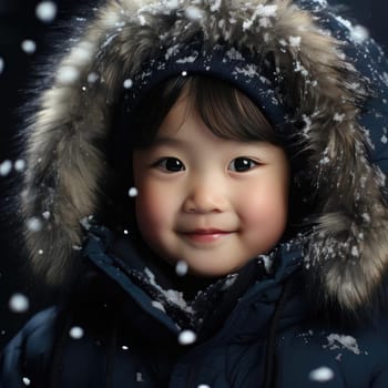 Little girl playing in the snow dressed in a jacket
