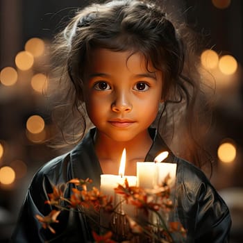 Little girl holding candles in a serene atmosphere