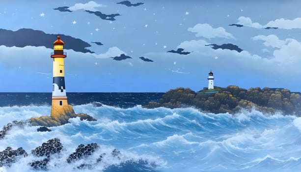 Lighthouse in the starry night - Generative AI