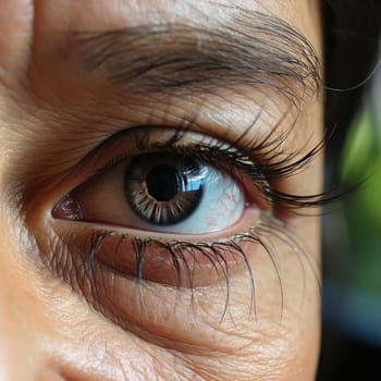 Woman with long brown eyelashes and swirling vortexes