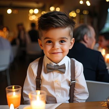 Playful and stylish white boy with a bow tie
