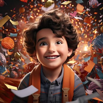 Happy boy in movie poster with confetti