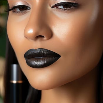 Young woman with bold black lipstick