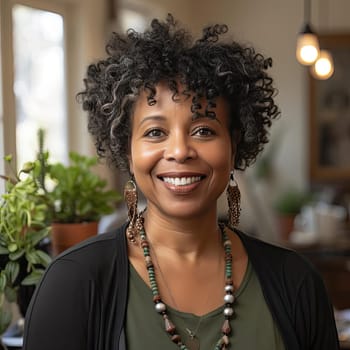 Black woman with green elements in natural and organic settings