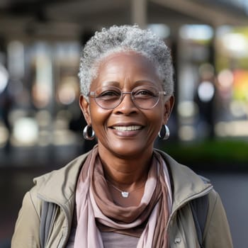 Woman in glasses and a sweater with flat areas of color