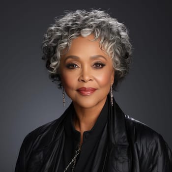 Mature woman with gray hair in black jacket