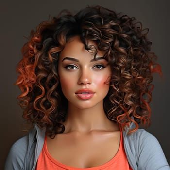 Model with curly hair and vibrant colorism in multidimensional shading