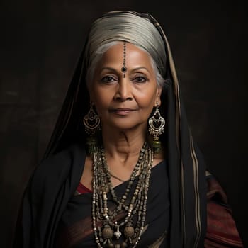 Indian woman in traditional attire, in a candid portrait style
