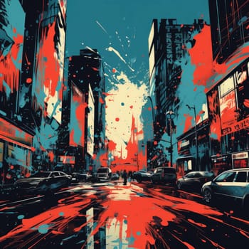 Abstract street with paint splatters in retro visuals