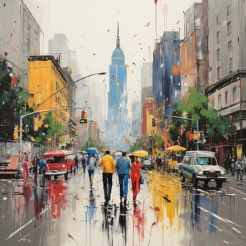 Rainy day street paintings of New York City