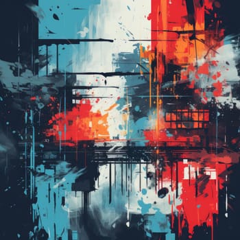 Urban street painting with graffiti and paint splatters in vibrant colors