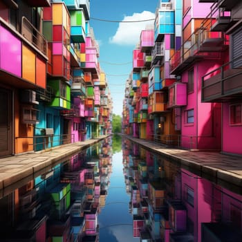 Colorful urban street with multicolored buildings