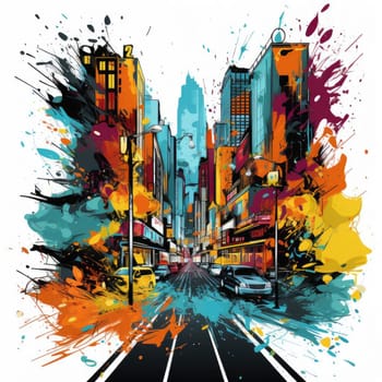 Abstract city with colorful paint splashes