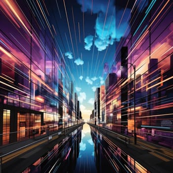 Abstract cityscape with a touch of sci-fi and vibrant colors