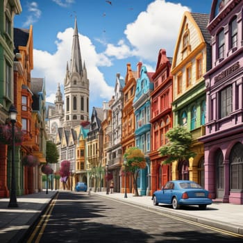 Colorful buildings in a vibrant street scene
