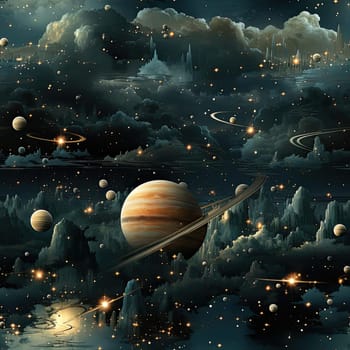 Futuristic illustration of planets and stars in the sky (tiled)