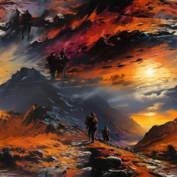 Diverse paintings of mountains, skylines, and stunning sunsets (tiled)