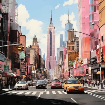 Urban cityscape with high detailed buildings and lively street scenes