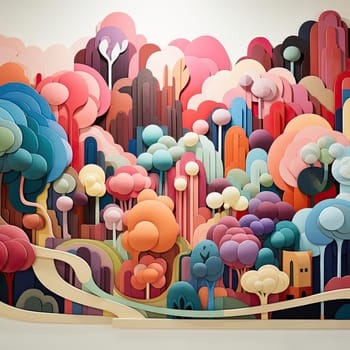 Colorful tree mural with organic forms